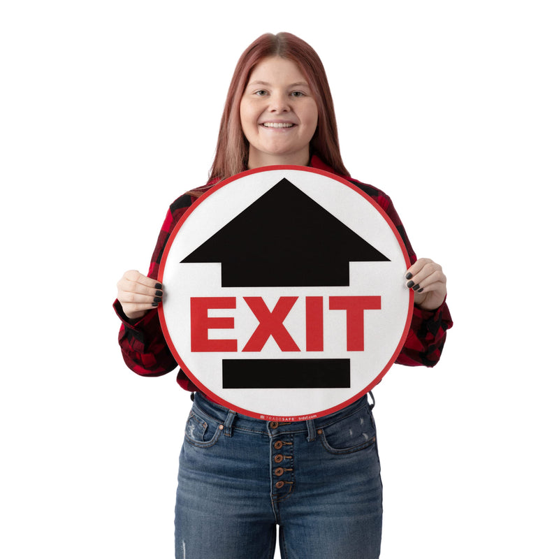 TRADESAFE Exit Anti-Slip Floor Sticker - Emergency Exit Sign Floor Decal, Peel and Stick Adhesive Vinyl Sign, ANSI-Compliant, 17” Diameter Round Sticker