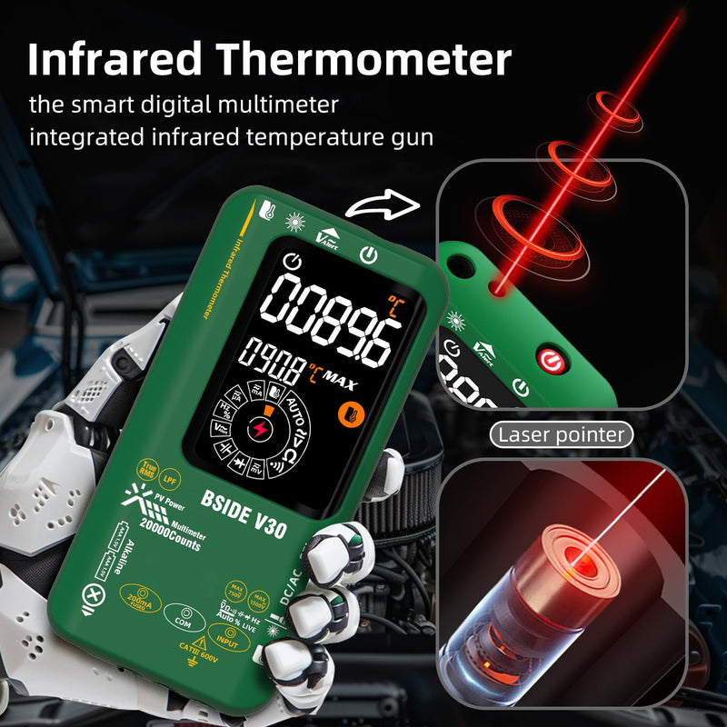 BSIDE 20000 Counts Digital Multimeter 1500V/750V Rechargeable Infrared Thermometer 0.1μA10μV Resolution Amp Tester D:S=10:1 Measure NCV Diode Capacitance Resistance Hz