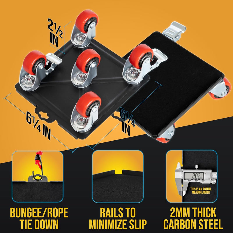 Heavy Furniture Movers with Wheels Heavy Duty Furniture Dolly for Piano Pool Table Safe Moving Equipment Double Bearings and Locks 360° Rotation Casters Load 2000 Lbs,(6.9x6.3 Black-Red) 6.9x6.3"