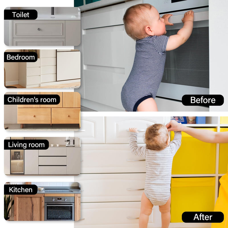 24 Pack Magnetic Cabinet Locks Baby Proofing - Child Safety Cabinet Latch Locks with Adhesive, No Drill or Tools Installation, for Cabinets Drawers Doors 24