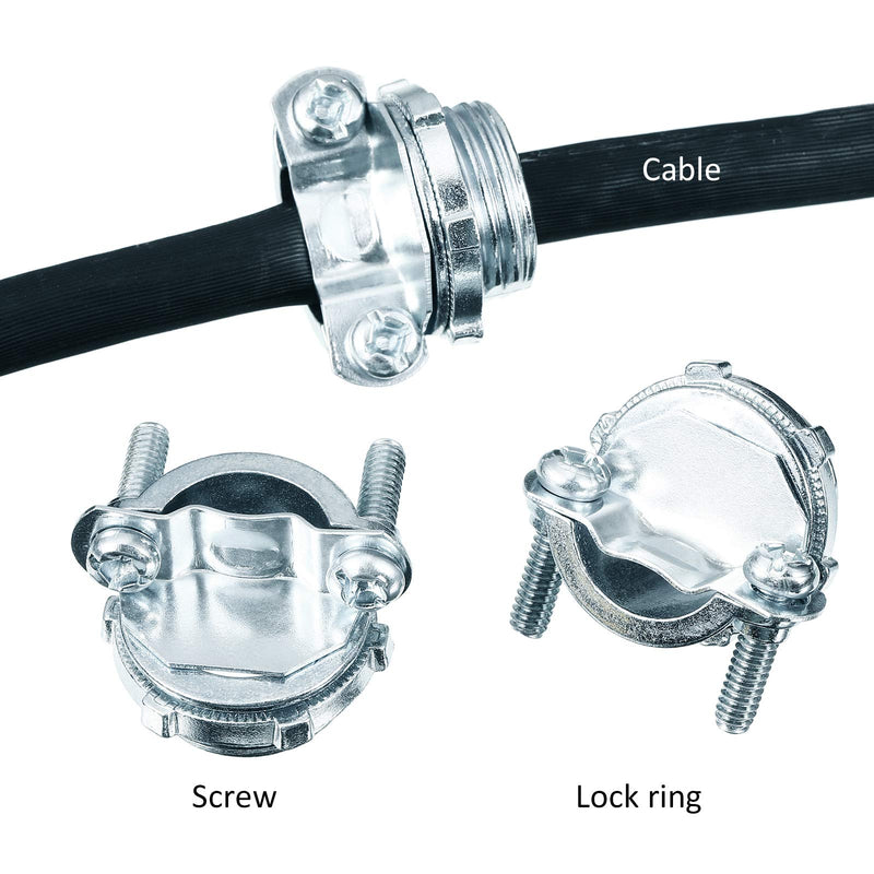 4 Pieces 3/4 Inch Clamp Type Cable Connector for Metallic Conduit Protect Cables Electric Wires Electrical Box Silver Zinc 4