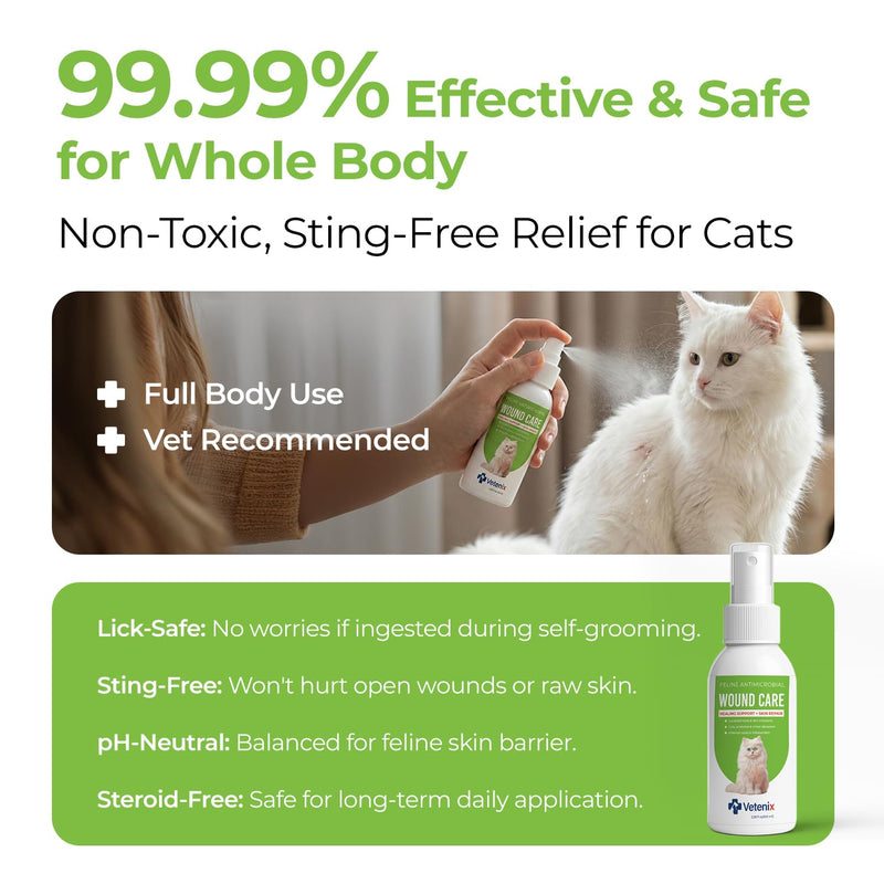 Cat Wound Care Spray Feline Healing Aid, Skin Repair for Cuts, Sores & Abrasions | Itch Relief for Irritated Cat Skin | Hot Spot & Allergy Support | Safe & Non-Toxic | 3.38 fl oz