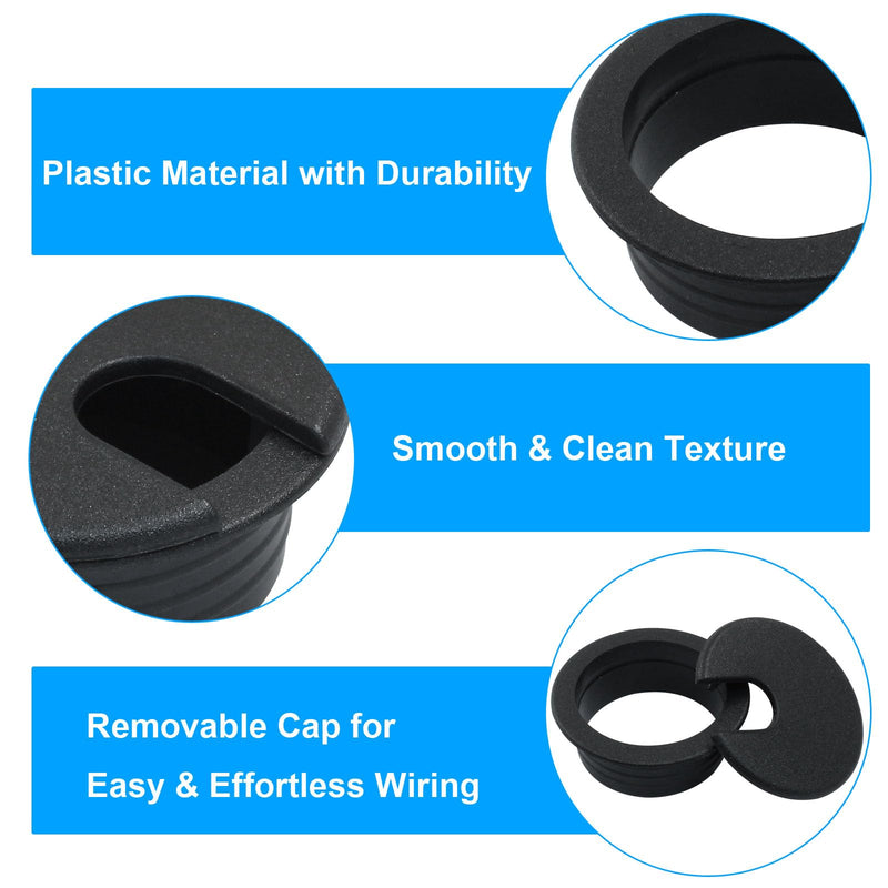 1-1/2" Desk Grommet Black, 2pcs Desk Table Plastic Cable Hole Cover pc Computer Desk Round Wire, Table Cord Wire Organizer Caps, Desk Hole Grommet for Home, Office, TV Stands Tabletops 1-1/2" / 38mm 2