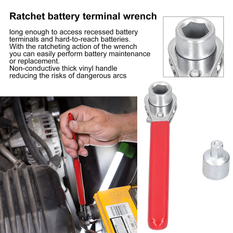 01 Ratchet Wrench, Battery Terminal Ratchet Wrench Non‑conductive Thick Vinyl Handle 5/16in 0.4in Battery Terminal Ratchet Wrench for Home for Car