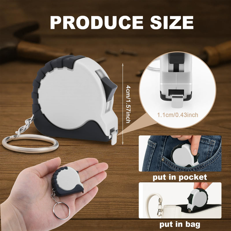 24 Pieces Mini Tape Measure Keychains 3 ft Small Retractable Measuring Tape with Lock Pocket Portable Measurement Tape Bulk for Construction Party Favors Birthday Gift White
