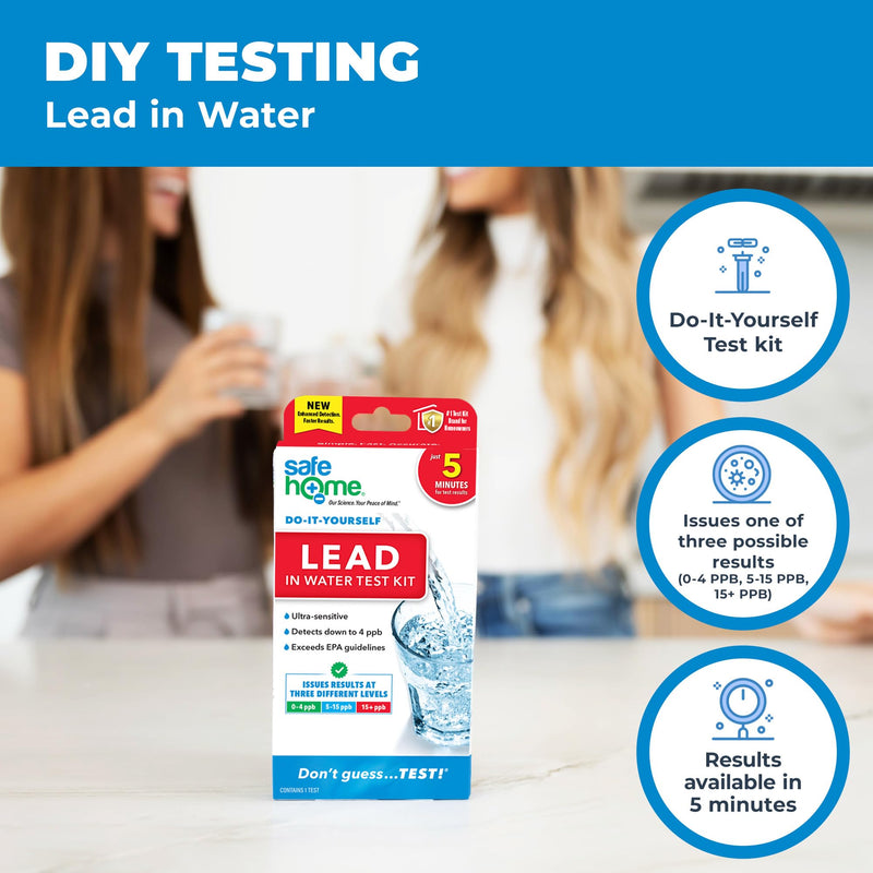 Safe Home® DIY Lead in Drinking Water Test Kit – Advanced Detection to 4 PPB – 5-Minute Test – 3 Levels of Test Results – EPA Lab Certified – Made in The USA – (1 Pack) Single Pack