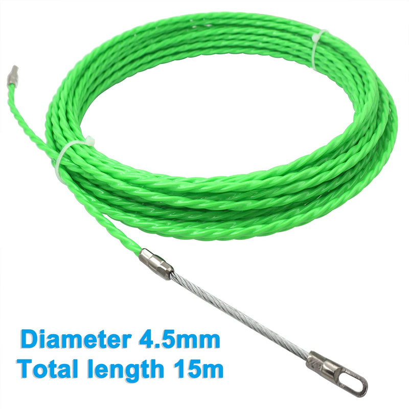 Fish Tape 49FT Wire Fishing Tools Cable Pulling Wire 4.5mm Diameter, Ideal for Cable Runs 15m