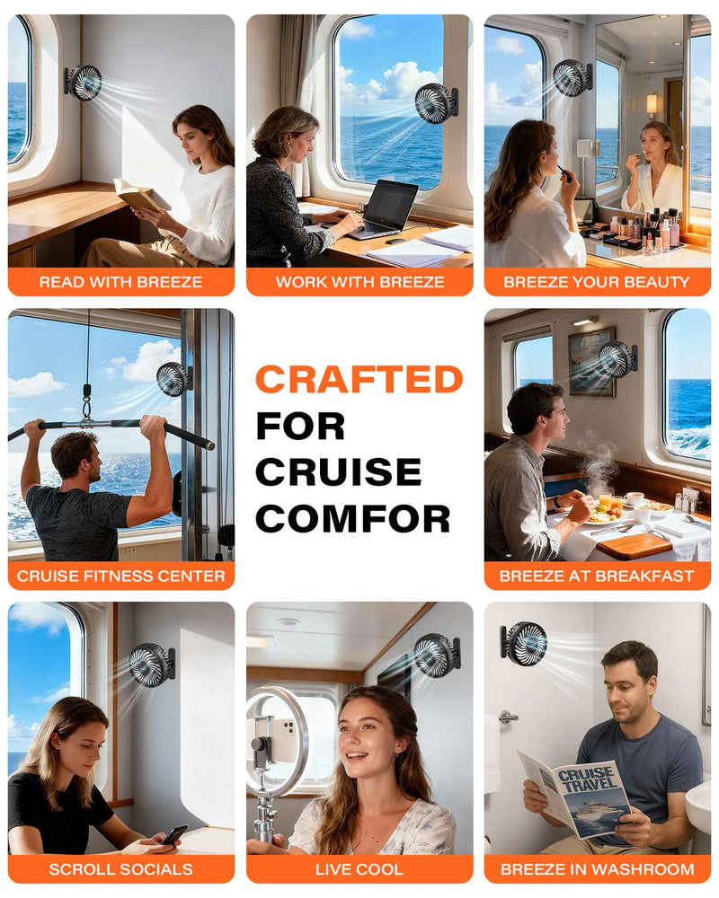 A2C 4.7-Inch Big Magnetic Cruise Ship Fan for Cabin Wall Ceilings, Cruise Essentials 2025, Versatile Clothes Hats Hooks, Rechargeable Battery, 360° Rotation, 3 Speeds, 2026 Travel Accessories Gifts