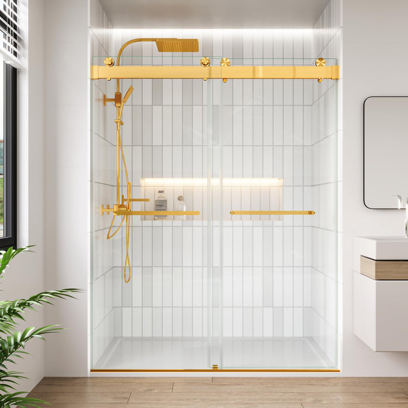 Glass Shower Door Handle 20 inches Round Corner Single Side Towel Bar 304 Stainless Steel for 1/4" to 1/2" Thickness Glass - Brushed Gold 20 inch Rectangle Handle