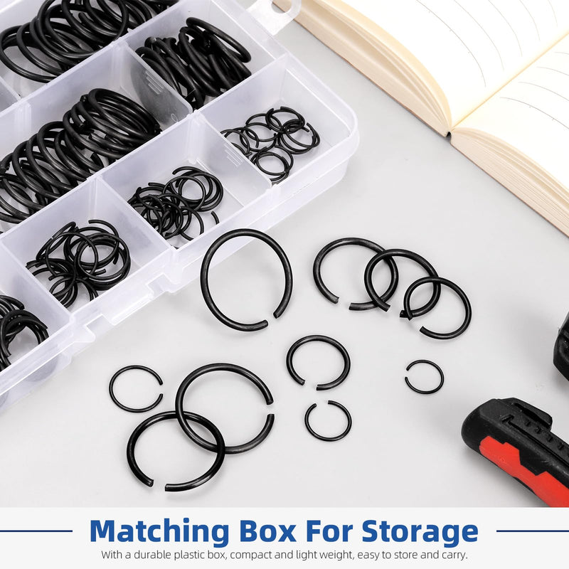 Glarks 150pcs GB895.2 65Mn Metric 10 Sizes 10MM to 26MM Round Wire C-Clips Internal Snap Rings Assortment Kit Round Wire Snap Rings Retaining Rings Classic Circlip for Shafts