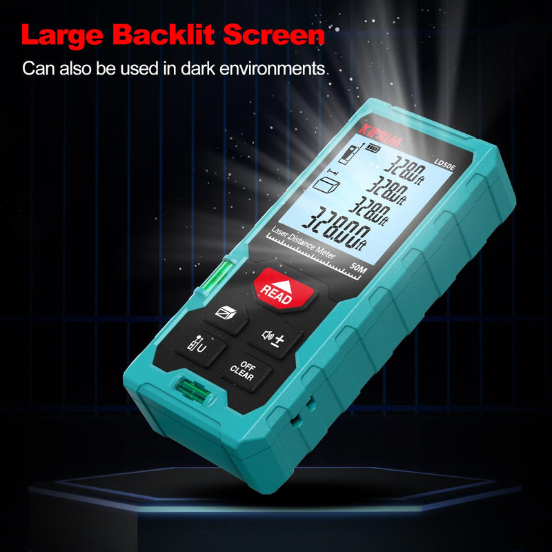 Kiprim Laser Distance Measure High Accuracy 165ft Kiprim LD50E Laser Tape Measure 50M Compact Laser Measurement Tool with Larger Backlit LCD Display,ft/m/in Switching,Bubble Level 165ft(LD50E)