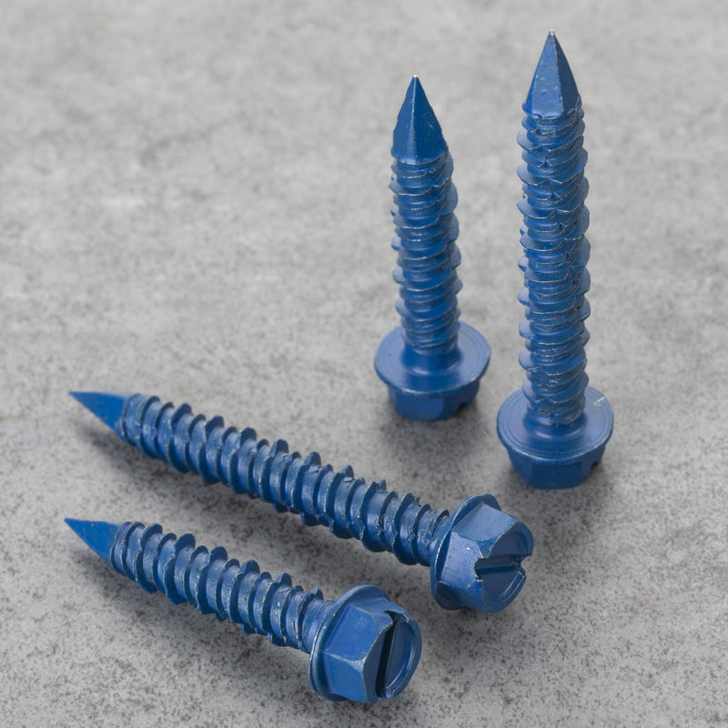 53Pcs 1/4 x 1-3/4 in Concrete Screws with Drill bits,Masonry Screws for Concrete Assortment Kit,Hex Head Block Cement Stacoo Screws and Anchors,Diamond Point,Blue Coated(1LB) 1/4×1-3/4 In Blue-Hex