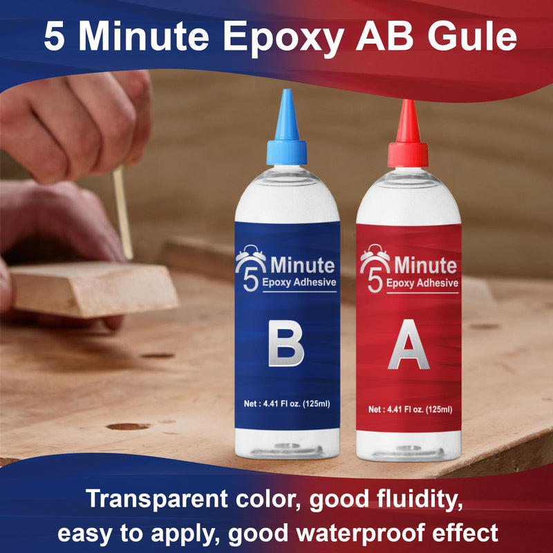 5 Minute Epoxy Glue 8.8oz, Tough Durable Heat-Resistant Epoxy Glue, Quick Cure Clear 2 Part Epoxy Repairing for Metal, Wood, Porcelain, Ceramics, Glass, Most Plastics