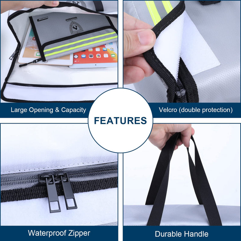 Fireproof Document Box (16"x 12" x 5") Silicone Coated with Shoulder Strap and Zipper Closure, Fireproof Money Bag (8.75"x6.0") for Cash, Coin, Credit Cards, Passport, and other Valuables GREY