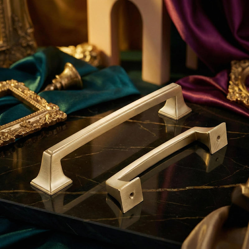 Liron Hardware 10 Pack Sleek Cabinet Handles for Cabinet Cupboard 5 Inch (128mm) Kitchen Gold Drawers Pulls Brushed Brass 5 Inches (128mm) Hole Center