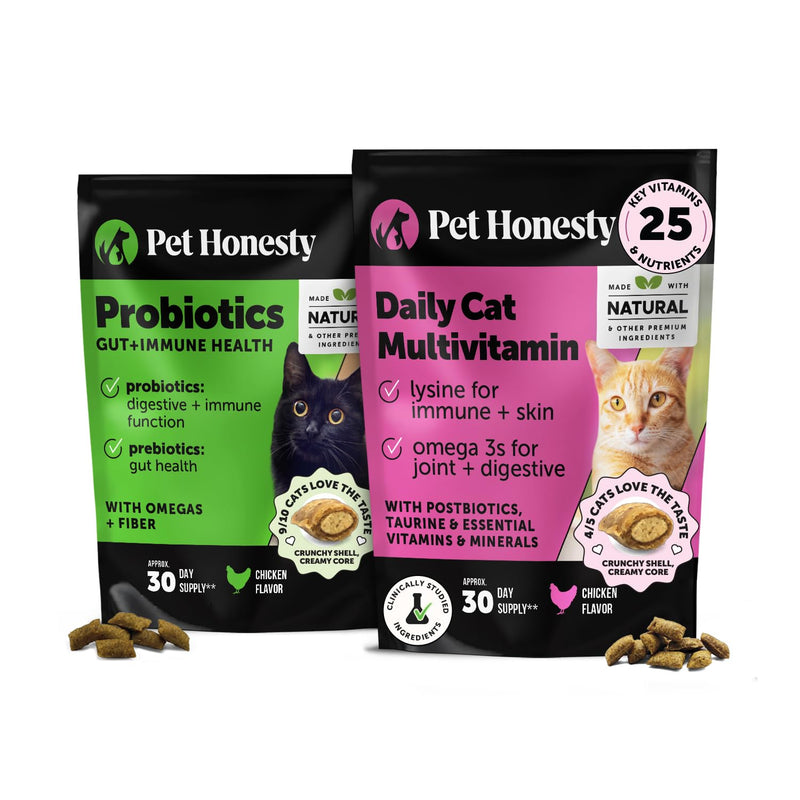 Cat Probiotics & Multivitamin Virtual Bundle – Gut + Immune Health Chews + Daily Multivitamin Chews, 30 Day Supply Each