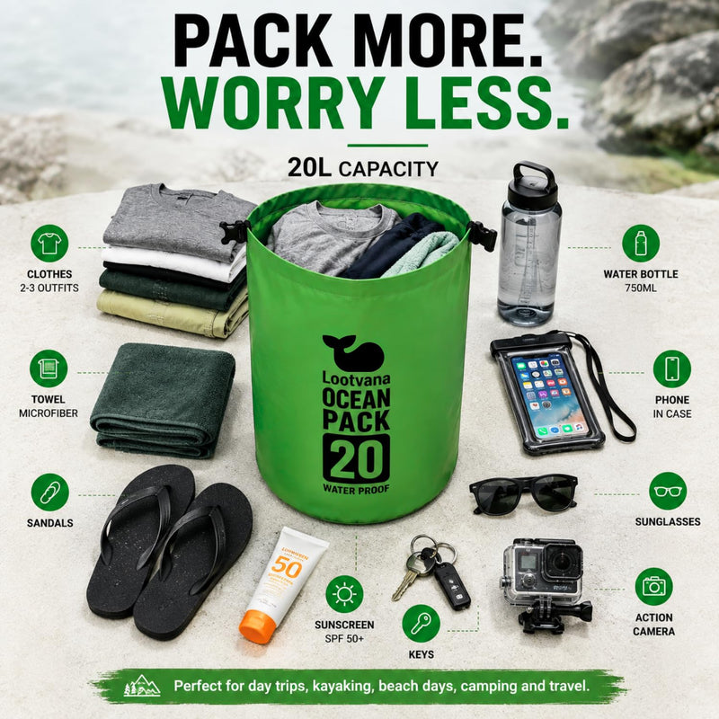 Waterproof Dry Bag with Phone Pouch, 20L Floating Roll Top Dry Sack Backpack for Kayaking, Boating, Paddle Boarding, Beach, Camping & Fishing | Lightweight Marine Gear for Men & Women Forest Green