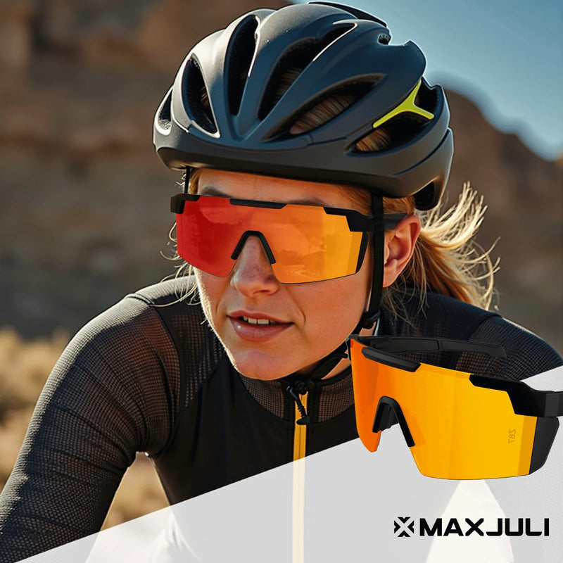 MAXJULI XL Z87 Sunglasses for Big Wide Heads Men TR90 Ultralight UV400 Protection Glasses Z8225 Black/Red