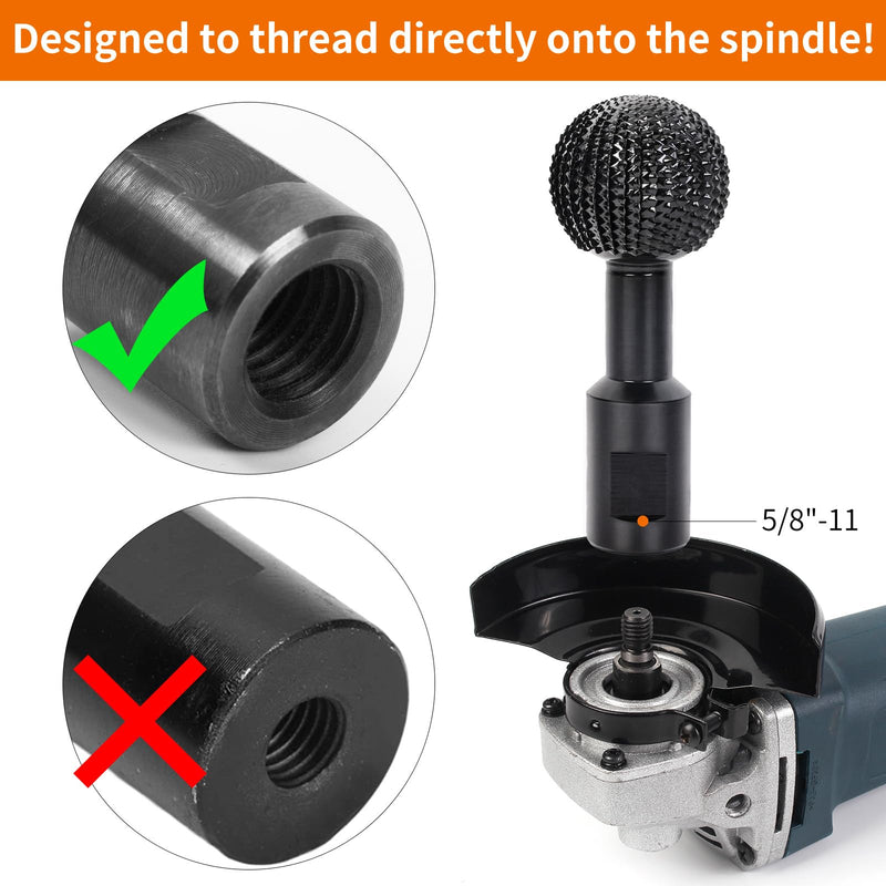 Sphere Rotary Burr with 5/8-11 Threads for 4 1/2 and 5 Inch Angle Grinder, Ball Gouge Angle Grinder Attachments Power Carving Tools for Wood Carving Grinding Polishing Engraving