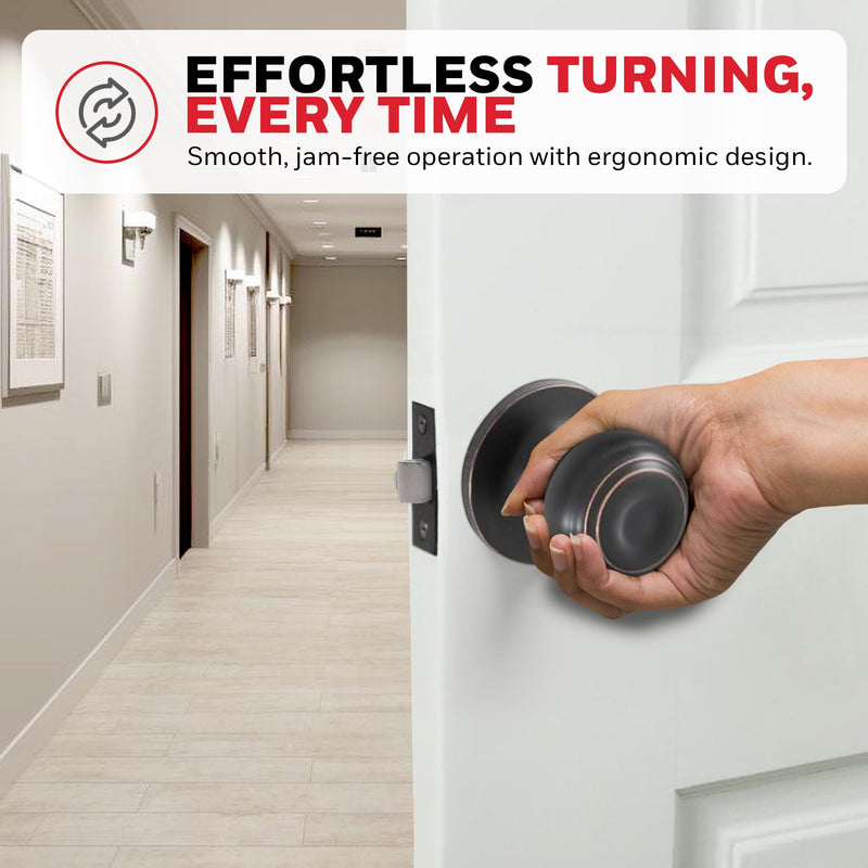 Honeywell Safes & Door Locks - Classic Passage Door Knob Interior - Ideal for Closets, Hallways & Non-Locking Bedroom Door Knobs with Easy Installation - ‎5.25"L x 2.75"W - Oil Rubbed Bronze - 8101403