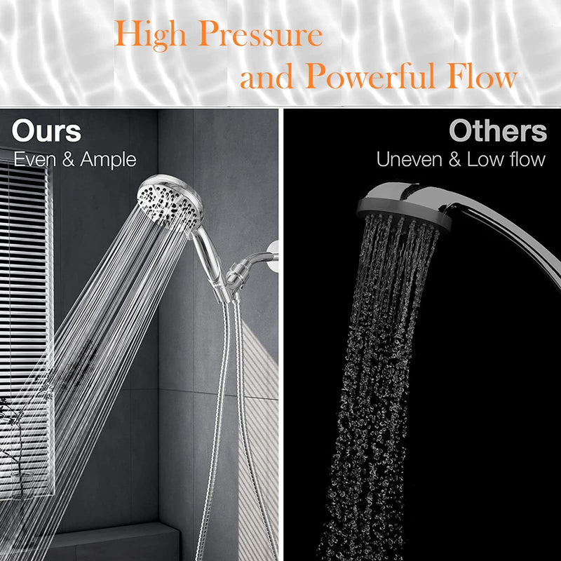 Shower Head with Handheld High Pressure-Full Body Coverage Powerful Rain Showerhead Extra 60" Long Hose and Adjustable Brass Joint Holder- The Perfect Detachable Heads for Bathroom Upgrade 5 Modes Polished Chrome