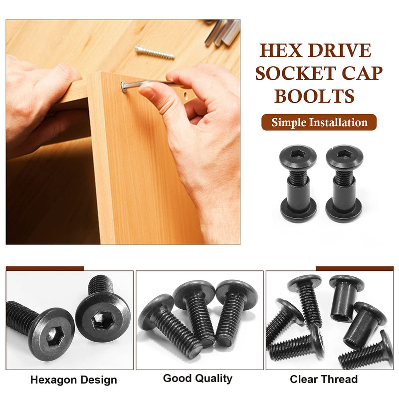 10 Pair(20 Piece) M6x40mm Hex Drive Socket Cap Bolt with Allen Wrench, Black Furniture Connector Bolts M6 Countersunk Screw Barrel Nuts Binding Screws for Crib Replacement Belt Cabinet