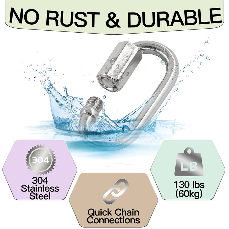 5pcs M3.5 Quick Link Chain, 1/8 Inch Stainless Steel Quick Links, D Shape Locking Quick Connector - 170lb Capacity