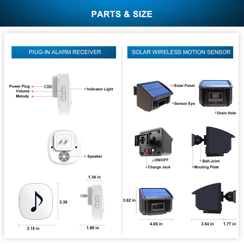 Htzsafe Solar Driveway Alarm System-1/4 Mile Long Transmission Range-Solar Powered No Need Replace Batteries- Outdoor Weatherproof Motion Sensor&Detector DIY Security Alert System