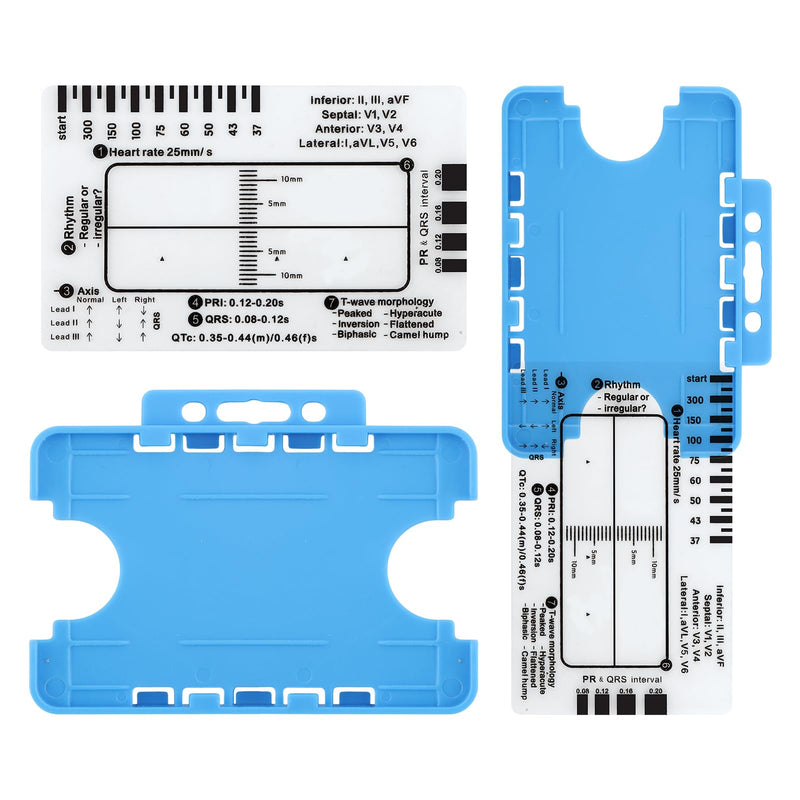 2PCS ECG 7 Step Ruler, EKG Interpretation Caliper, Transparent Plastic Measuring Tool blue