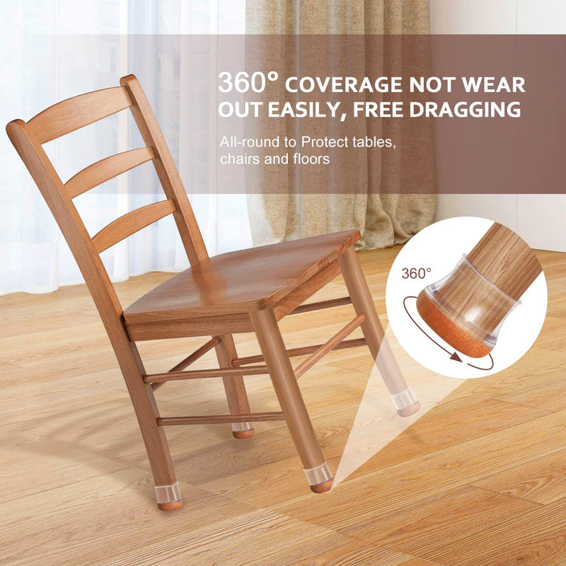 YOZON Chair Leg Floor Protectors for Hardwood Floors Felt Furniture Pads Silicone Caps 32 Pack Non Slip Reduce Noise Clear Round Medium Fit 3/4"~1-3/16" (19-30mm) Clear-32pcs