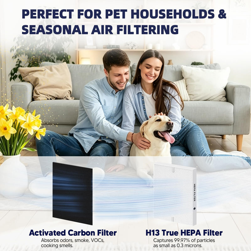 AP-1512HH Replacement Filter Compatible with Coway Mighty, 2 Pack H13 HEPA Filters with 6 Activated Carbon Pre-Filters, Fits AP-1512HH and Mighty 1/1(W)