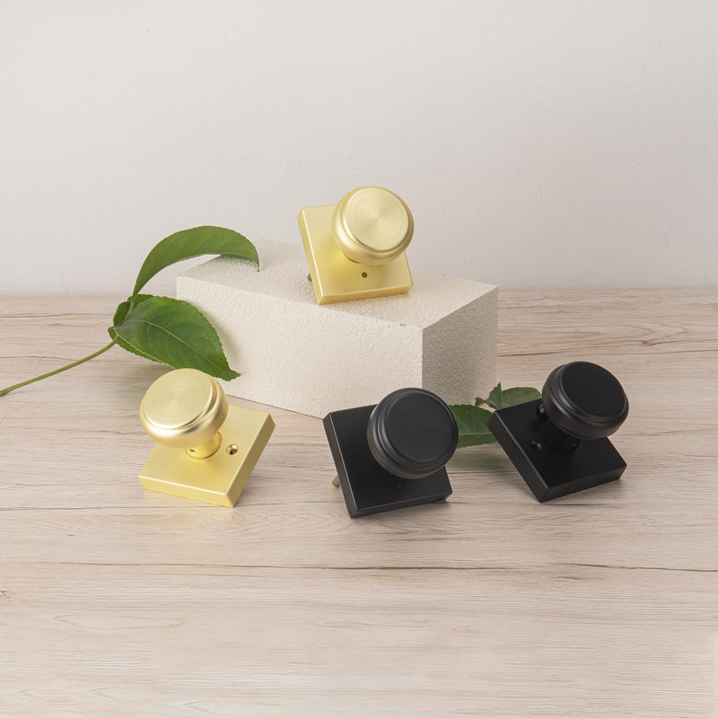 parro Black Door Knobs Interior, Passage Door Knob with Non Locking | Zinc Square Rosette, Door Handles for Hall & Closet 6-Hall