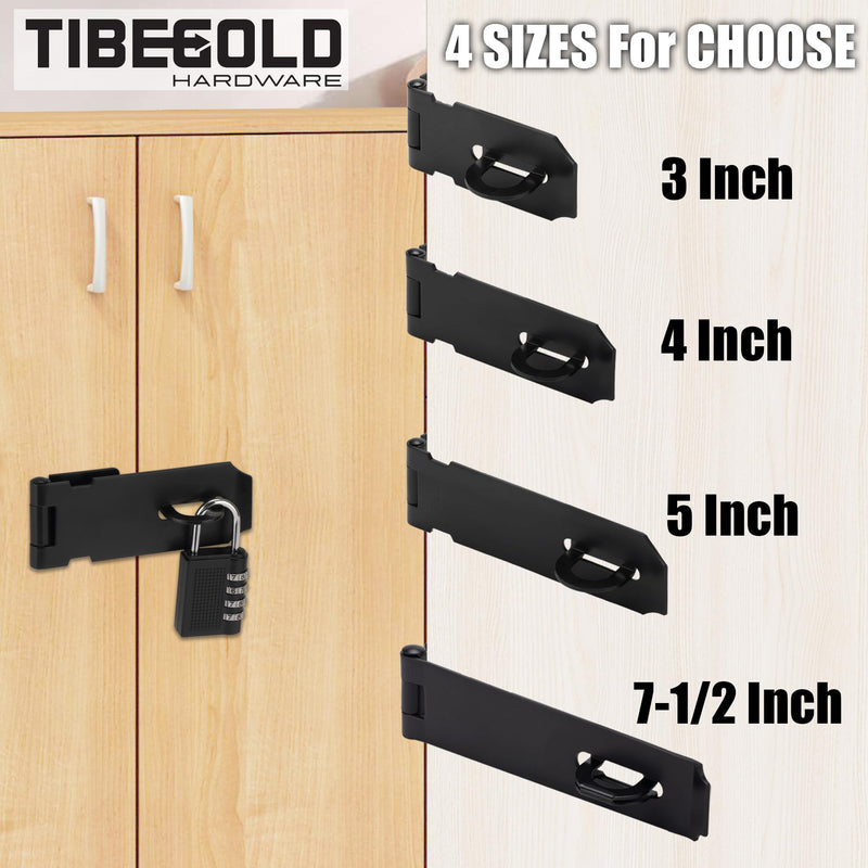 7-1/2 Inch Door Lock Hasp Latch, Security Packlock Clasp Hasp Lock Latch, Stainless Steel Gate Lock Hasp for Outdoor Fence Gate,Barn Door,Shed Closet Cabinet, Drawer, Black Finish with Screws, 1 Pack