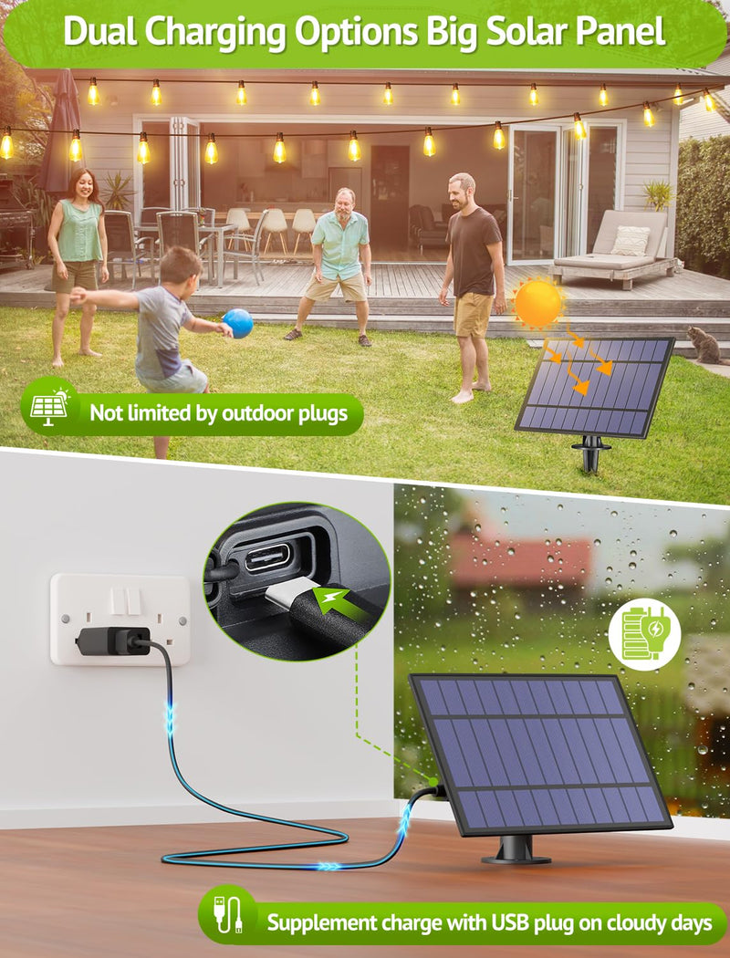 48FT Solar String Lights Outdoor with Remote, Waterproof Dimmable Patio Lights with 15+1 LED ST38 Bulbs 3 Modes Hanging Lighting for Backyard Black 1