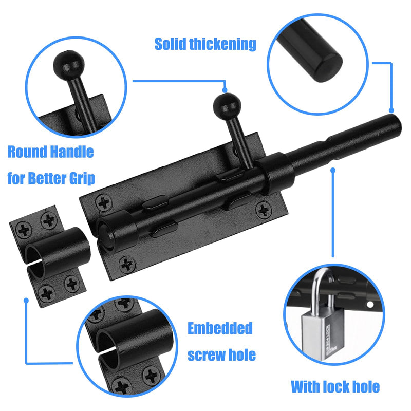 8inch Barrel Bolt Latch, Black Slide Bolt gate Latch,Stainless Steel Slide Bolt Heavy Duty shed Door Latch gate for Fence/Barn/Bedroom/Patio(2pack) 8 inches