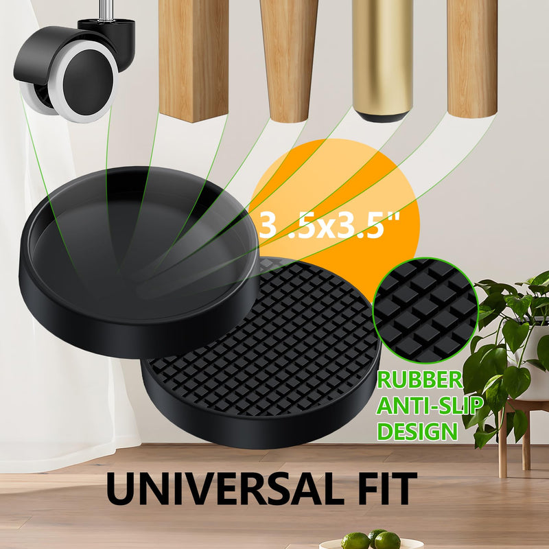 Non Slip Furniture Pads - 3.5" Anti Skid Caster Cups, 8PCS Round Furniture Coasters for Hardwood Floors,Anti Slide Furniture Cup Bed Couch Floor Protectors,Furniture Stoppers to Prevent Sliding(Black) 3.5" 8pcs Black