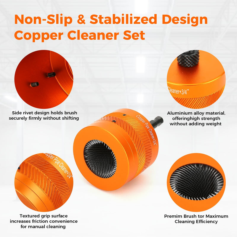 1/2" & 3/4" &1"Copper Pipe Cleaner Set for Drill with 1/4" Hex Shank & 6 Pipe Cleaning Brushes & 6 Exchange Blades&& 1 Rod 3 Copper Metal Pipe Cleaner Kit Plumbing Tools for Rust Stains Paint 1/2" + 3/4"+1"