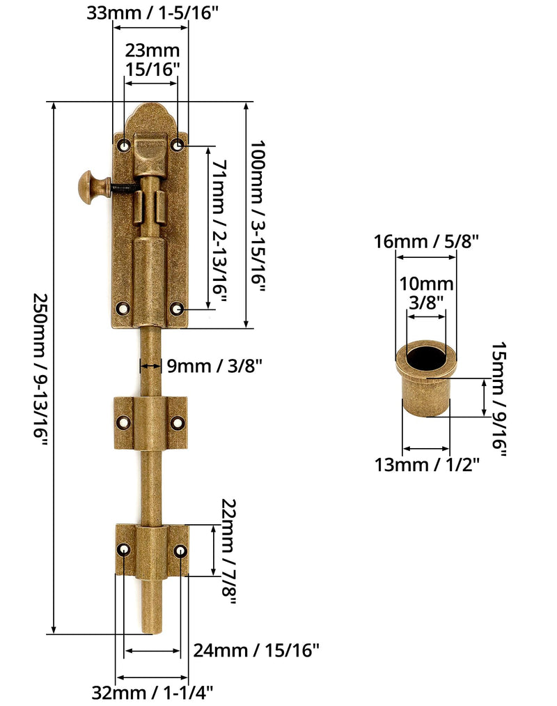QWORK 10 Inch Solid Bronze Heavy Duty Cane Bolt Extra Wide Antique Style Sliding Bolt Latch for Double Doors, Sheds, Garages, and More Oil Rubbed Bronze Finish 2 Pcs