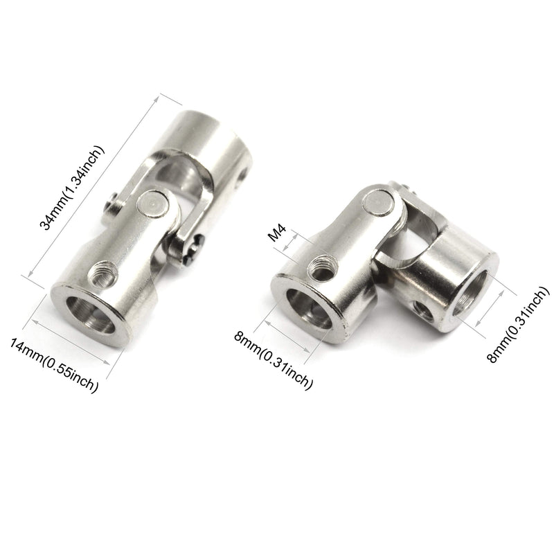 2 Pcs 8mm to 8mm Universal Joint Shaft Coupling with Screws for Motor 8-8mm Silver