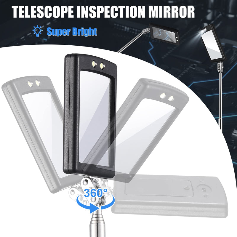BBTO 4 Pieces Telescoping Inspection Mirror Telescoping LED Lighted Flexible Inspection Mirror Mirror Inspection Tool for Checking Observing Vehicle Small Parts (Modern Style)
