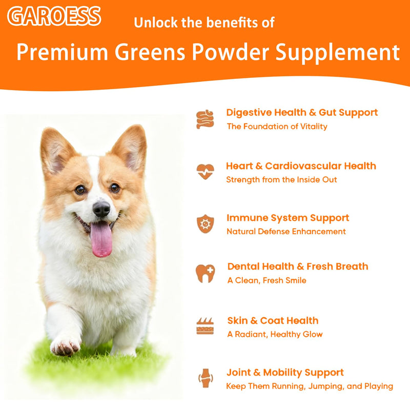 Human Grade Superfood for Dogs, Premium Green Powder, Cranberry,Pumpkin Powder, chlorella for Dental & Teeth, Hip & Joint, Gut Health, Allergies, Immune, Skin, Large Size, 90 Scoops（5.3oz
