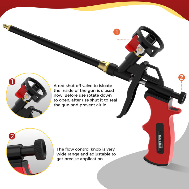 Detachable Spray Foam Gun Expanding Foam Gun Upgraded Teflon Pro Foam Dispensing Gun Insulating Foam Sealant Gun Pu Foaming Applicator for Insulation, Red