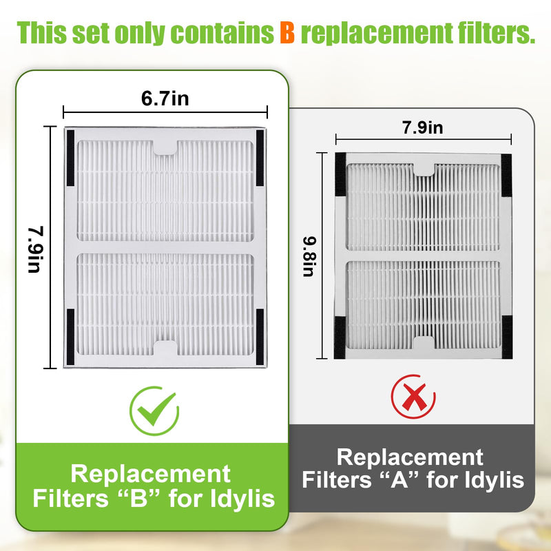 2 Pack Air Purifier Filter B for Idylis AC-2125, AC-2126, IAF-H-100B