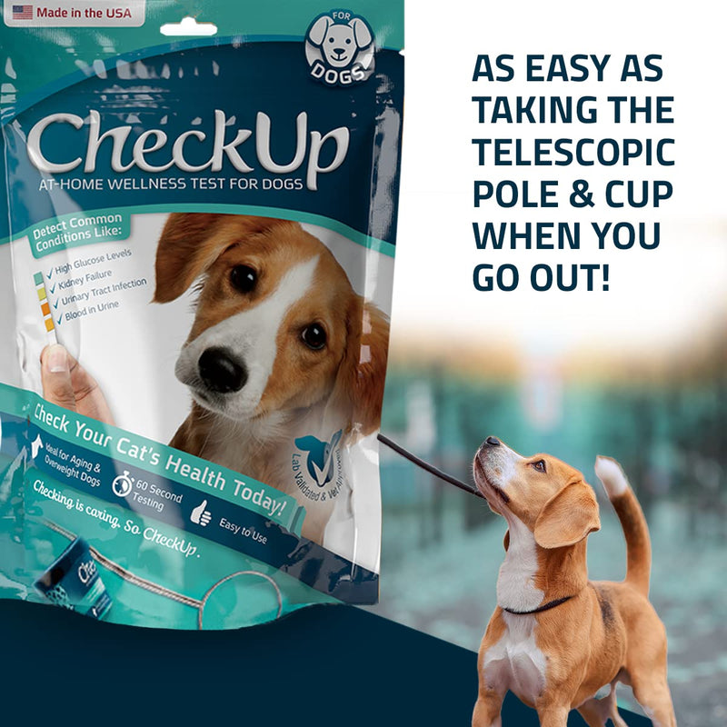 CheckUp Kit at Home Wellness Test for Dogs | Telescopic Pole, Detachable Cup & 2 Test Strips | Detects 4 Most Common Pet Health Indicators - Glucose, Protein, pH and Blood in Urine | 2 Strips 4 Parameters Strips - PawsPlanet Australia