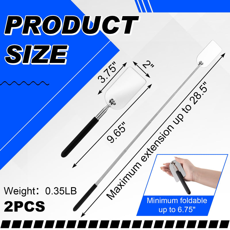 Chunful 2 Pcs Flame Inspection Mirror Telescoping 2 x 3.75 Inch Stainless Steel Pivoting Rectangular Telescopic Welding Mirror with Grip Handle for Maintenance Inspection