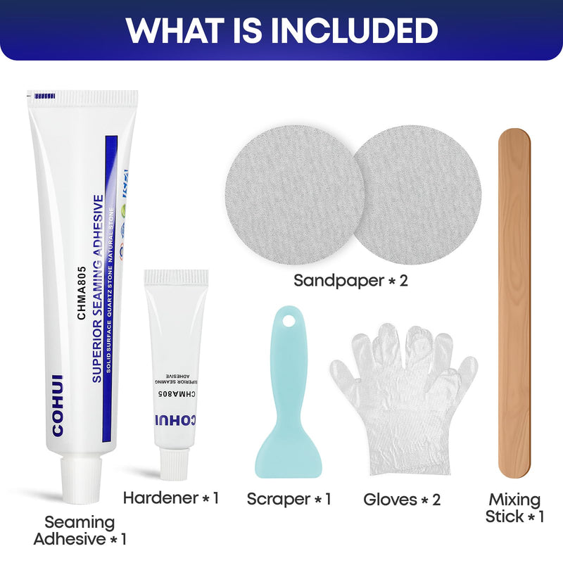 Marble and Granite Repair Kit (White) - 30-Min Quick-Drying Quartz Countertop Repair Kit on Quartz, Marble, Porcelain and Other Stone Surfaces - Granite Sealer for Edge Chips Cracks Scratches Holes Marble and Granite Repair Kit (White)
