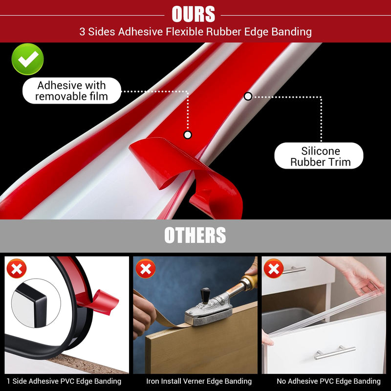 Cabinet Door Edge Protectors, 3/4" Self Adhesive Rubber Edge Guard, Protect Kitchen & Drawer Fronts, Edge Protectors for Drawers, Cabinets, Counter Tops, Desks and Shelves, White, 10Ft