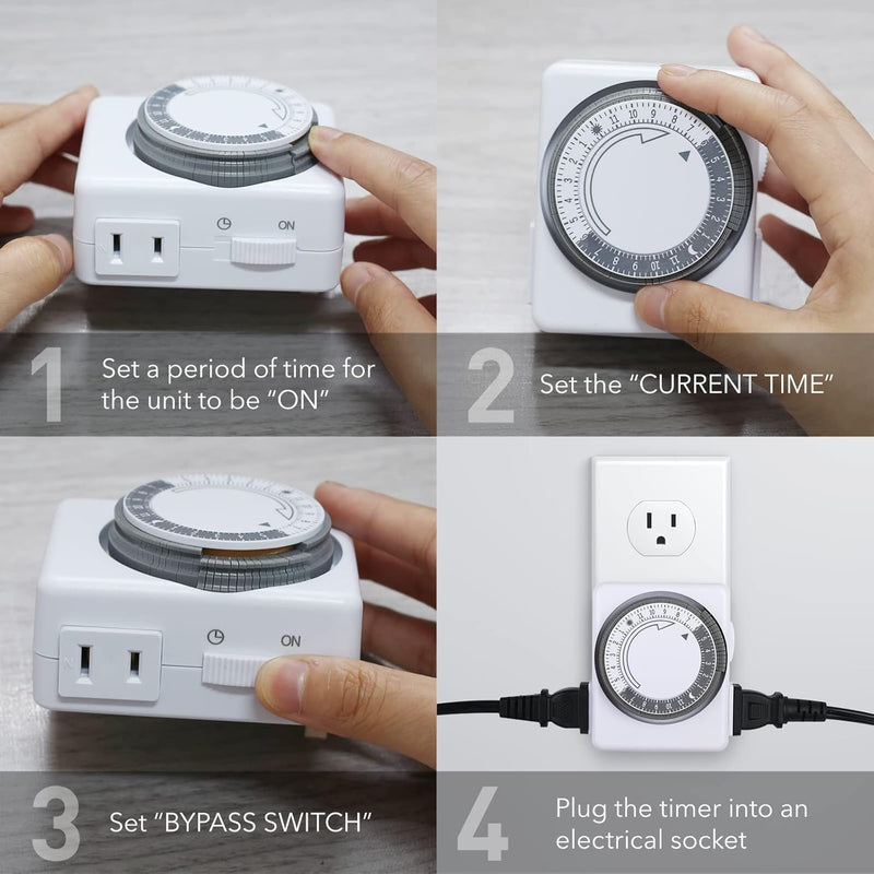HBN Indoor Timers for Lamps,24 Hour Mechanical Indoor Timer for Electrical Outlets,Dual Outlets,15 Minute Intervals,Light Timer for Indoor Lighting,Heavy Duty Daily Cycle,2 Prong,1-Pack 2-Prong,1 Pack
