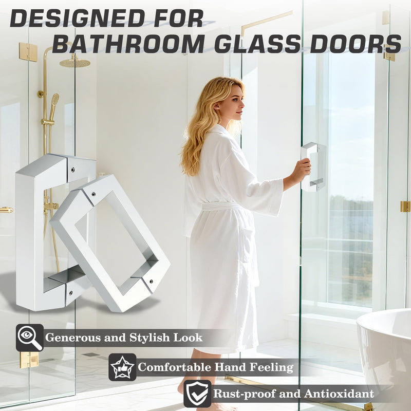 Alise 6" Shower Door Handle,Sliding Door Handles,Push Pull Glass Door Handle, Square Back to Back Shower Doors Handle, SUS304 Stainless Steel Shower Doors Hardware Replacement,Polished Chrome 6 Inch Polished Chrome