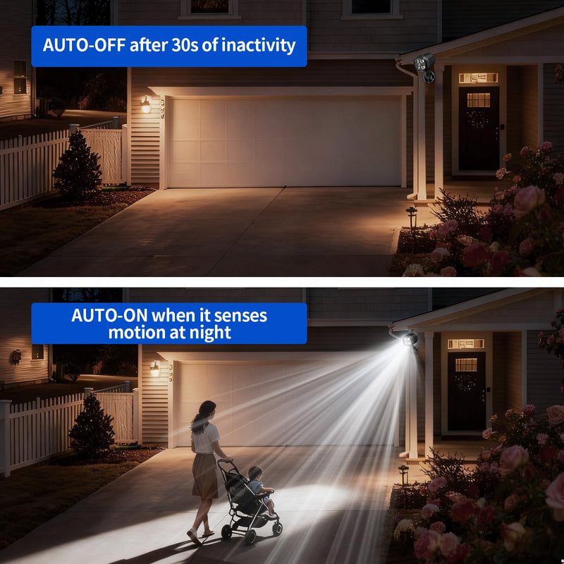 Battery Operated Outdoor Motion Sensor Light, 600LM 6000K Waterproof Wide-Angle Detection Auto On/Off Wall Light,for Garage, Yard, Front Door, Stair and Driveway (2 Packs) 2 Packs